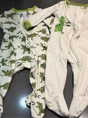Pixi Olive Green Dinosaur Footed Pajama Pair